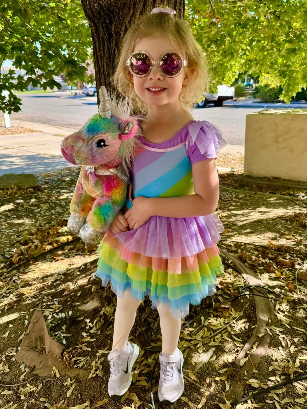 Posh Peanut Rainbow Stripe Tulle Smocked Dress